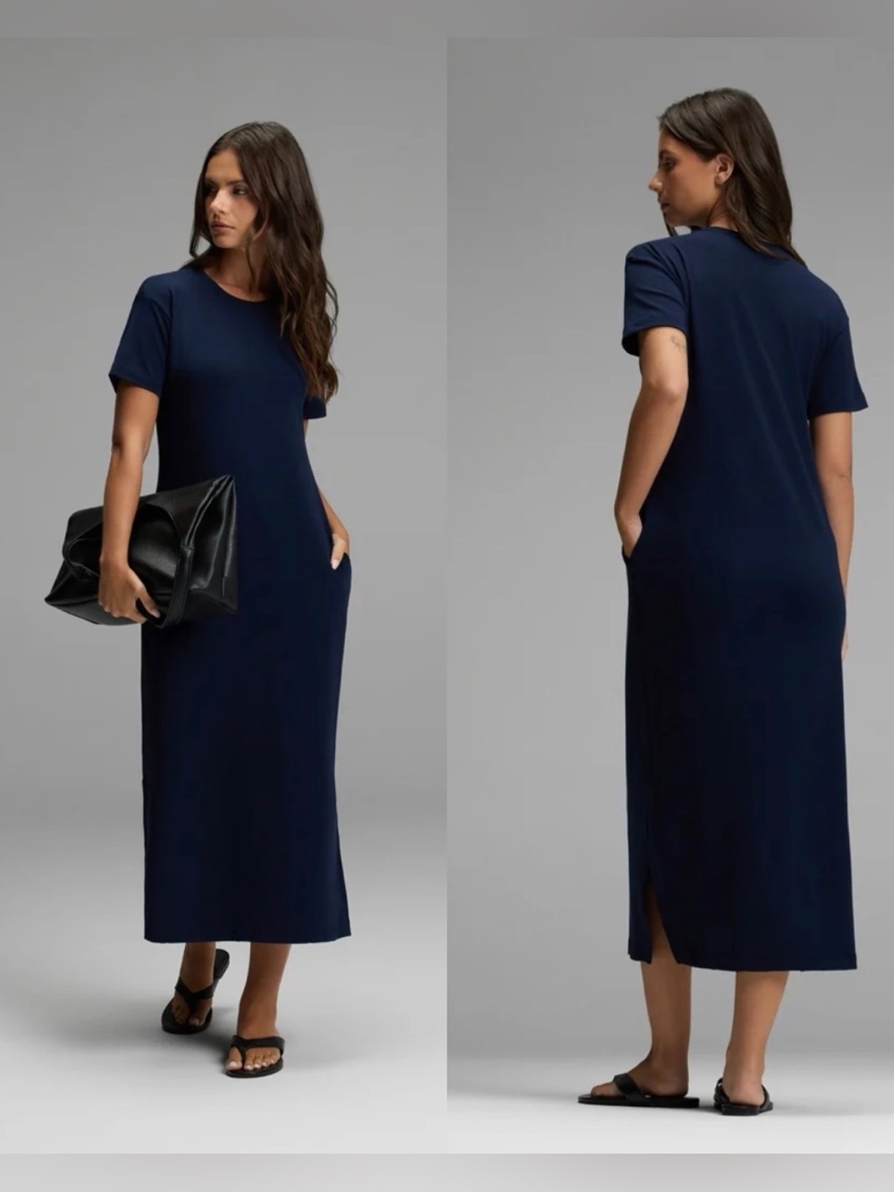 Cozy Earth Brushed Bamboo Midi Dress Navy , size XXXL